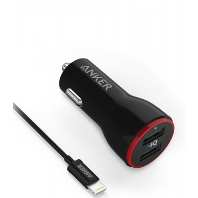 Anker PowerDrive 2 Car Charger & 3ft Lightning Cable -Black