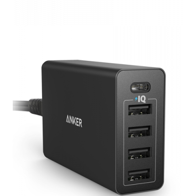 Anker PowerPort 5 Desktop Charger with USB-C Port - Black