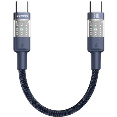 Porodo 60W PD Braided - Transparent USB-C to USB-C Cable - 35cm / 1.1ft