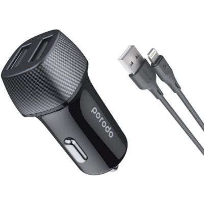 Porodo Dual Port Car Charger 3.4A with Lightning Cable