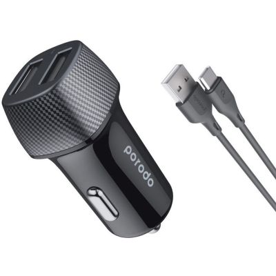 Porodo Dual Port Car Charger 3.4A with USB-C Cable