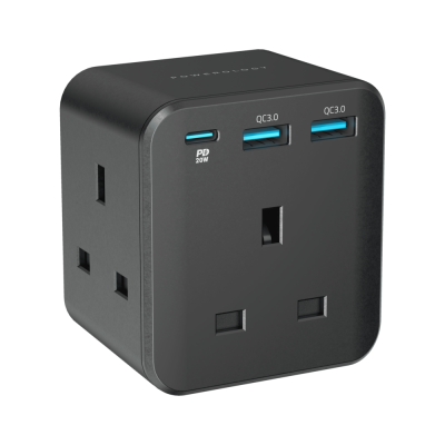 Powerology 3-Outlet Wall Socket with Fast Charging USB